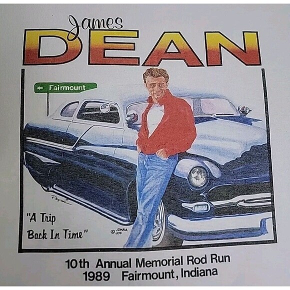 Vintage James Dean Shirt Mens L Screen Stars White Car Rod Run Back In Time 80s - Picture 5 of 15